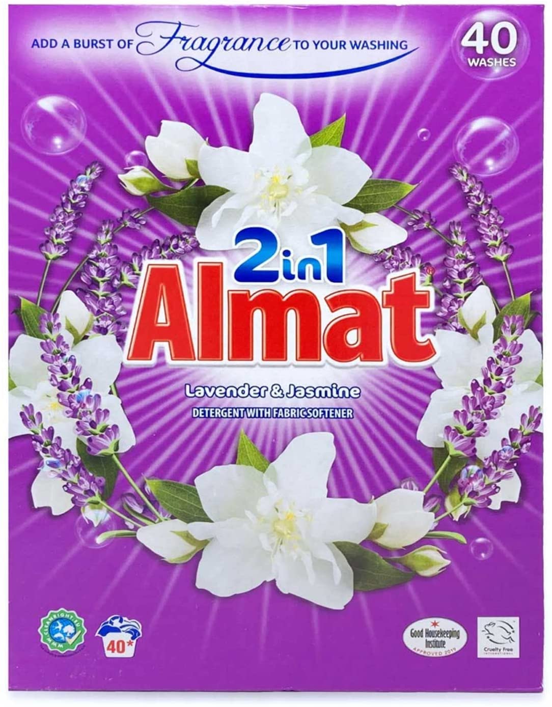 ALDI Almat 2in1 Waschpulver 200 Waschladungen (5 x 40WL), Vollwaschmittel mit integriertem Weichspüler, Waschmittel Lavendel & Jasmine Duft