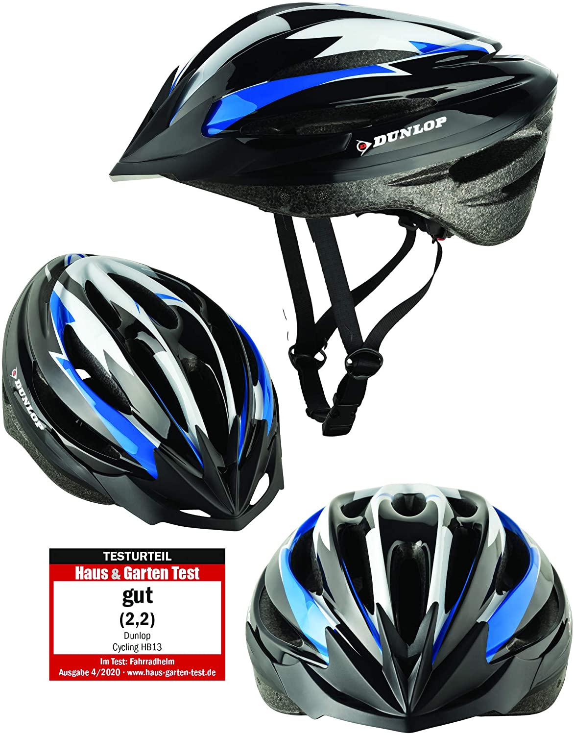 Dunlop Fahrradhelm für Damen, Herren, Kinder, Farbe Blau, Abnehmbares Visier, Helm mit Schnellverschluss