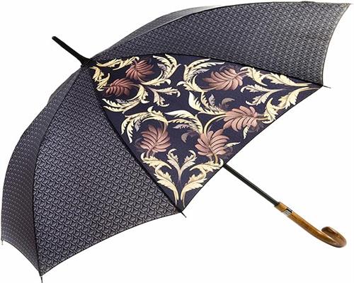 Mary Sam's Regenschirm mit Blumen - Stockschirm mit Blumenmuster Holzgriff Damen Herren schwarz gold braun - groß sturmfest leicht automatik auf