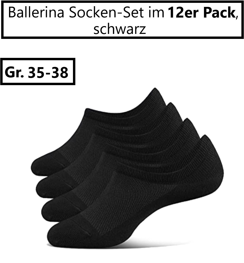Filbert Ballerina Socken -12 Paar Gr. 35-38 schwarz Zehensocke Kurzsocken, Damen