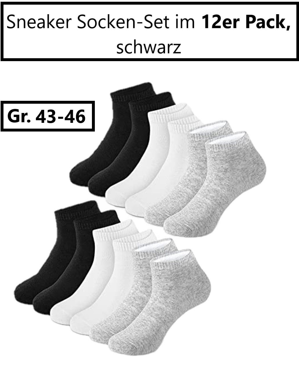 Filbert Sneaker Socken 12 Paar, Gr. 43-46 schwarz Sportsocken Sneakersocken