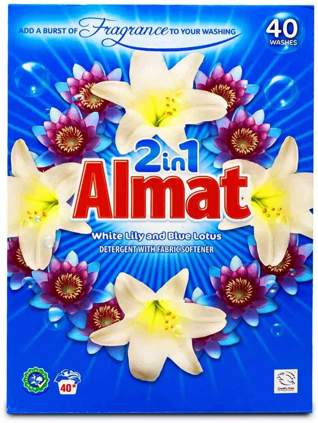 ALDI Almat 2in1 Waschpulver 200 Waschladungen (5 x 40WL), Waschmittel Weisse Lilie & Blauer Lotus Duft, Vollwaschmittel mit integriertem Weichspüler