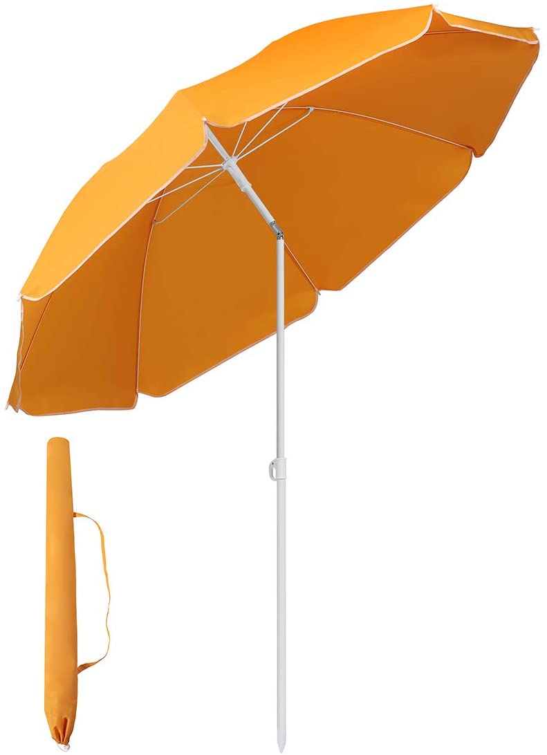 RESCH mobiler Sonnenschirm mit Erdspieß orange, Strandschirm Schirm Gartenschirm